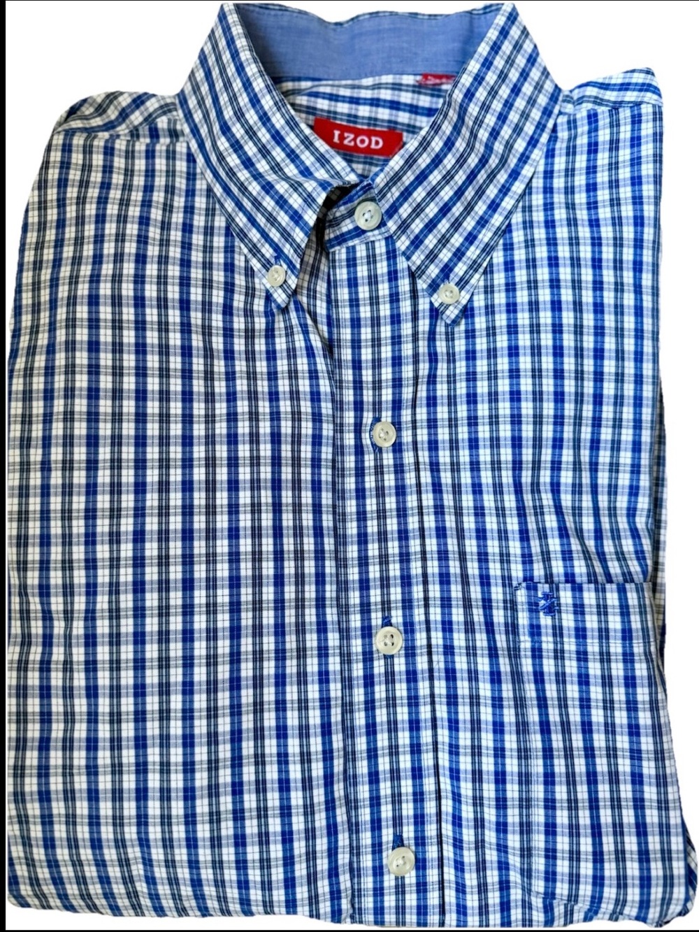 Men’s Izod Blue & White Checked Button-Down Shirt 16.5 32/33